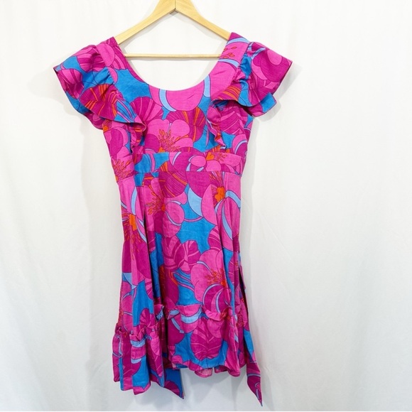 NWT Tuckernuck Wimberly Wild Azalea Edisto Linen Floral Ruffle Dress - Picture 8 of 16